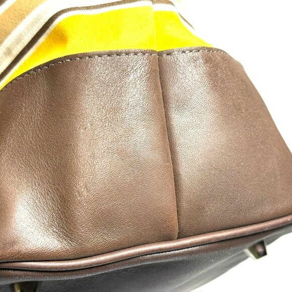 Coach Leather Canvas Striped Brown Yellow & Tan Satchel Bag . New With Tags - Picture 13 of 14